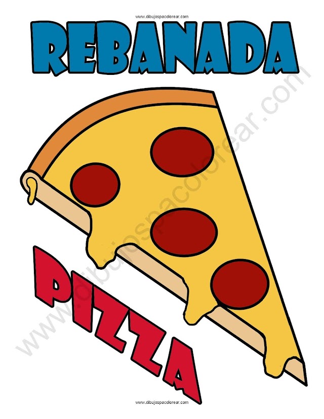 Rebanada de pizza dibujo a color y para colorear
